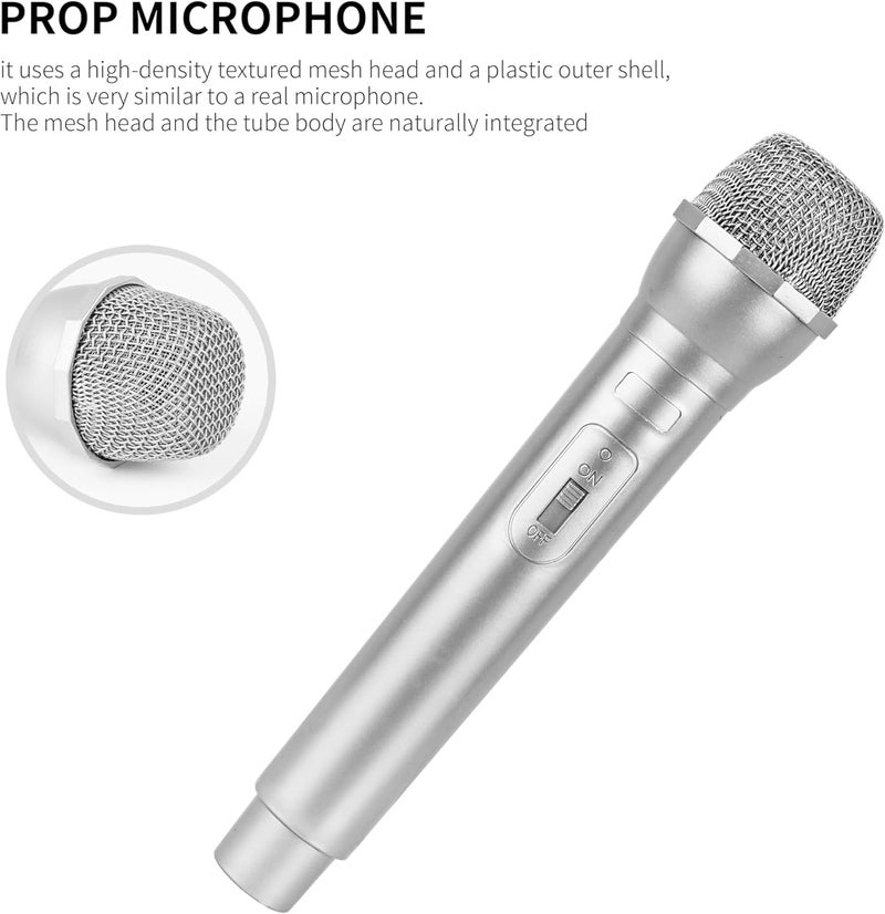 KONALITY Fake Microphone Props,mic Costume Props,Plastic Realistic Pretend for Home (Silver) - Image 1
